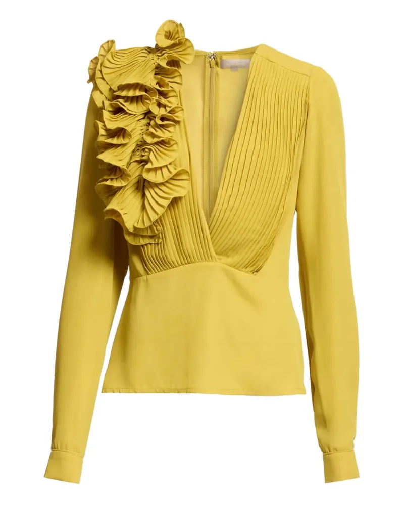 Elie Saab Chiffonbluse mit Biesen - Gelb Gelb