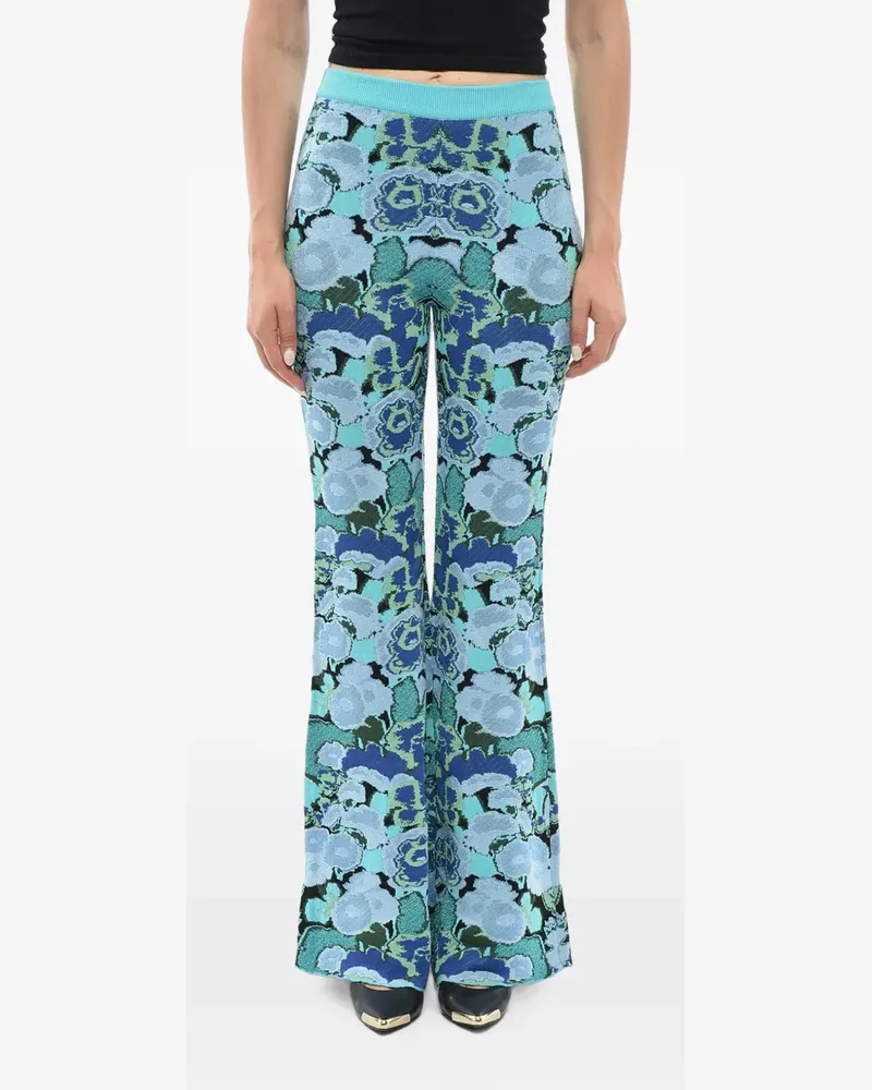 Stella McCartney floral-jacquard flared trousers - Blau Blau