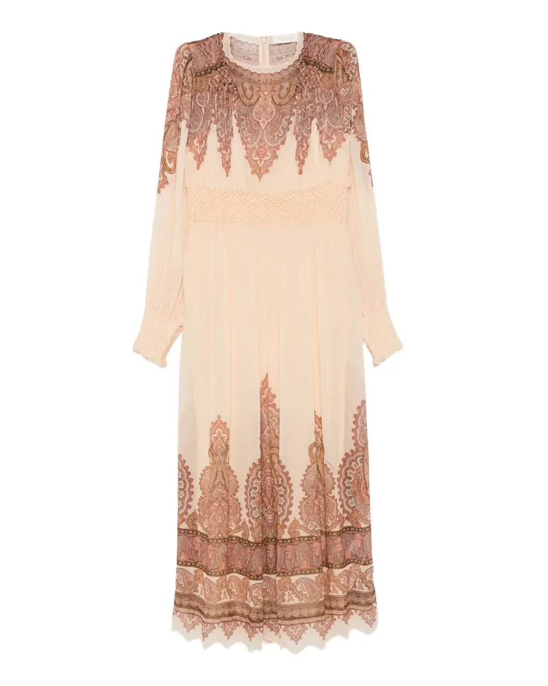 Zimmermann Gesmocktes Ascent Midikleid mit Paisley-Print - Nude Nude