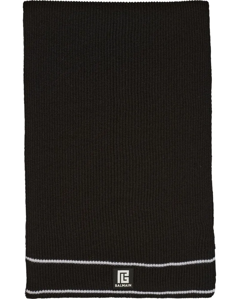 Balmain Gerippter Schal mit Logo-Patch - Schwarz Schwarz