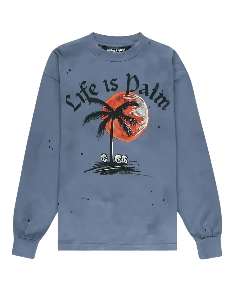 Palm Angels gfraphic-print garment-dyed sweatshirt - Blau Blau