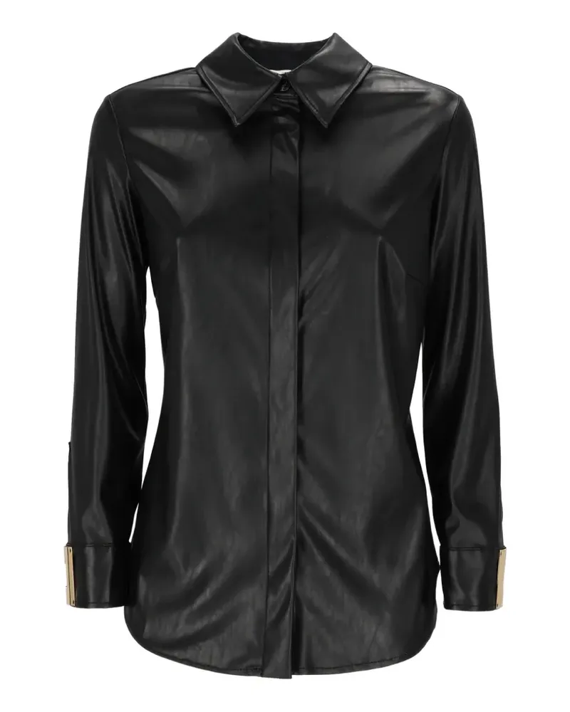 Elisabetta Franchi logo-plaque leather-effect shirt - Schwarz Schwarz