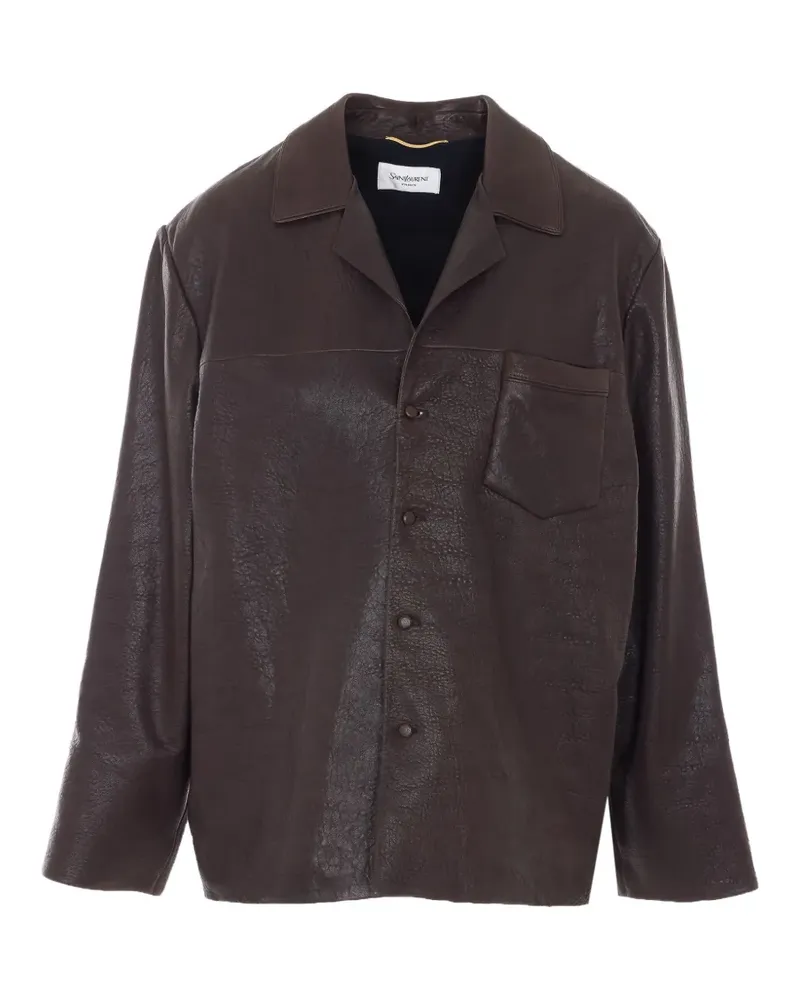Saint Laurent Lederjacke mit Knopfverschluss - Braun Braun