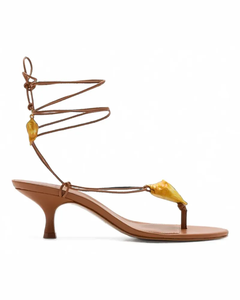FARM Rio Sandalen mit Muschelverzierung und Kitten Heel - Braun Braun