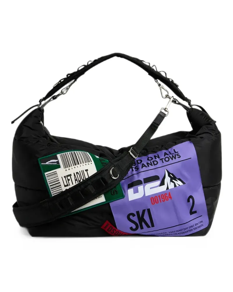 Dsquared2 Wattierte Schultertasche mit Logo-Patch - Schwarz Schwarz