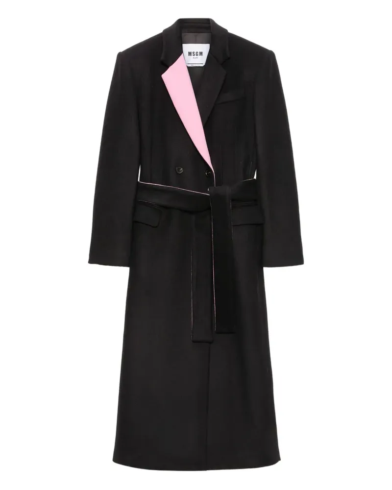 MSGM Doppelreihiger Mantel mit Gürtel - Schwarz Schwarz