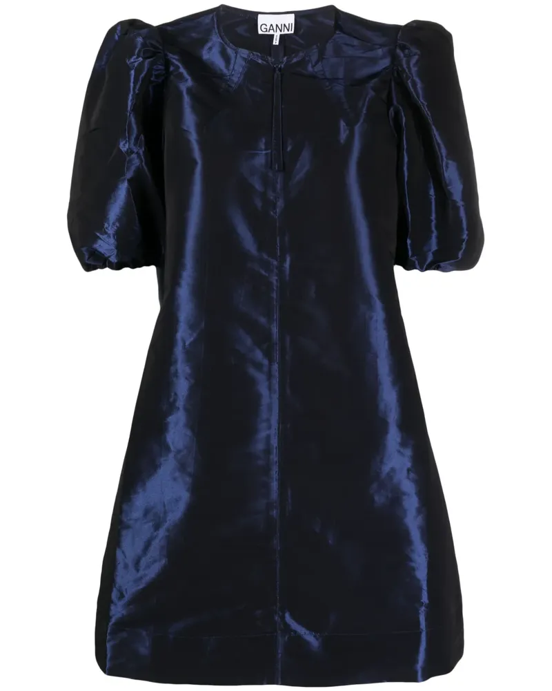 Ganni Minikleid mit Puffärmeln - Blau Blau