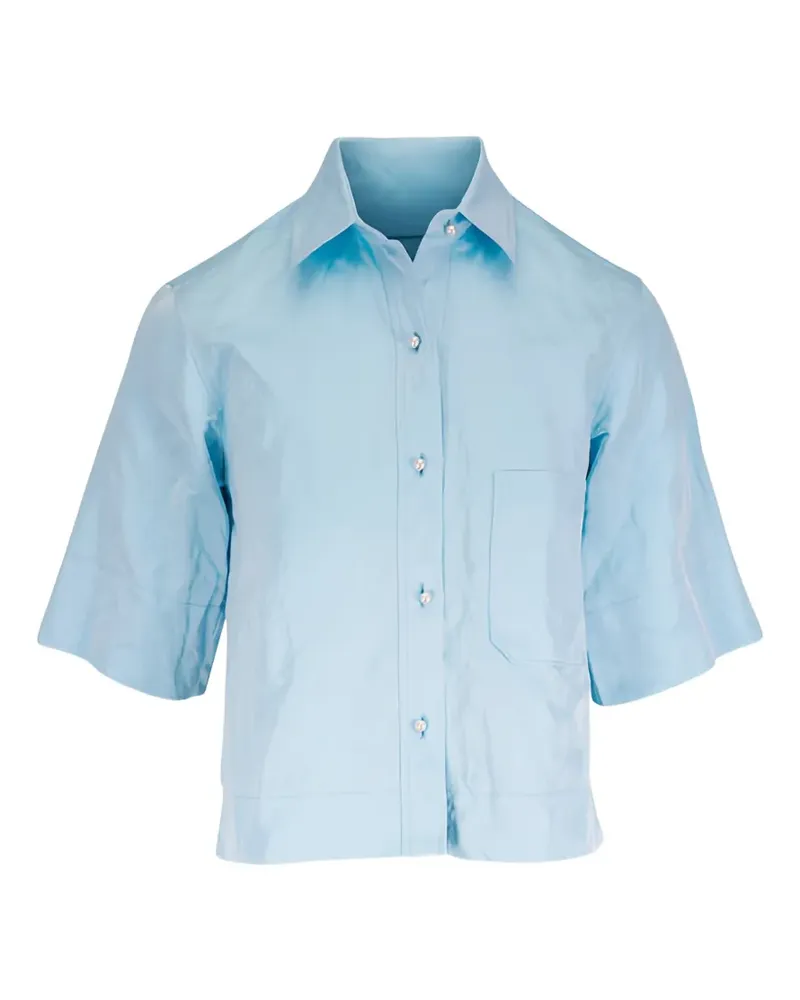 ODEEH Duchesse Cropped-Bluse mit Jacquard-Effekt - Blau Blau