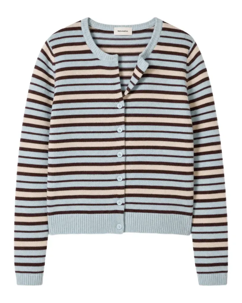 Reformation Gestreifter Clara Cardigan - Blau Blau