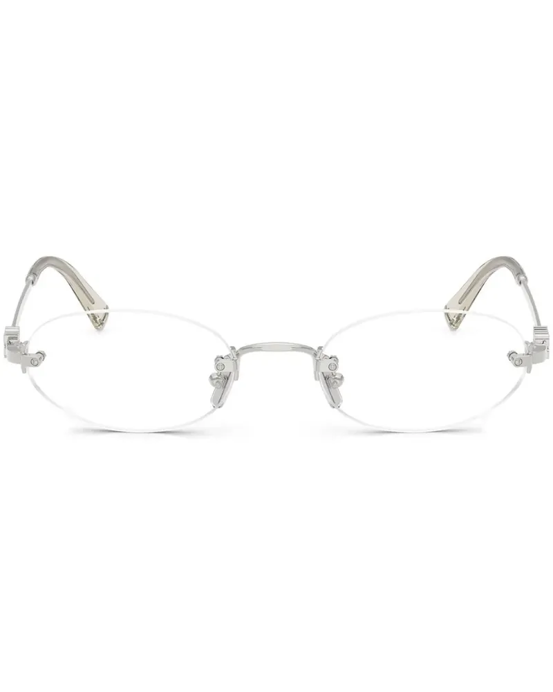 Miu Miu Runde Brille mit Logo-Schild - Silber Silber