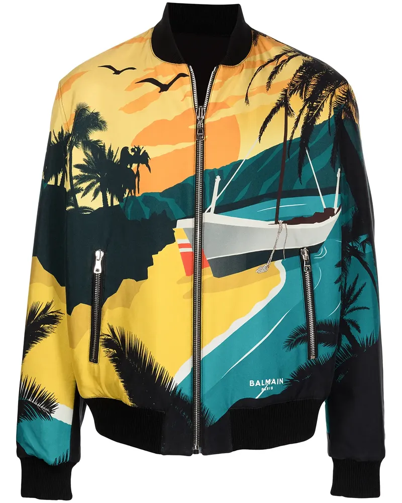 Balmain Wendbare Bomberjacke mit Tropen-Print - Blau Blau
