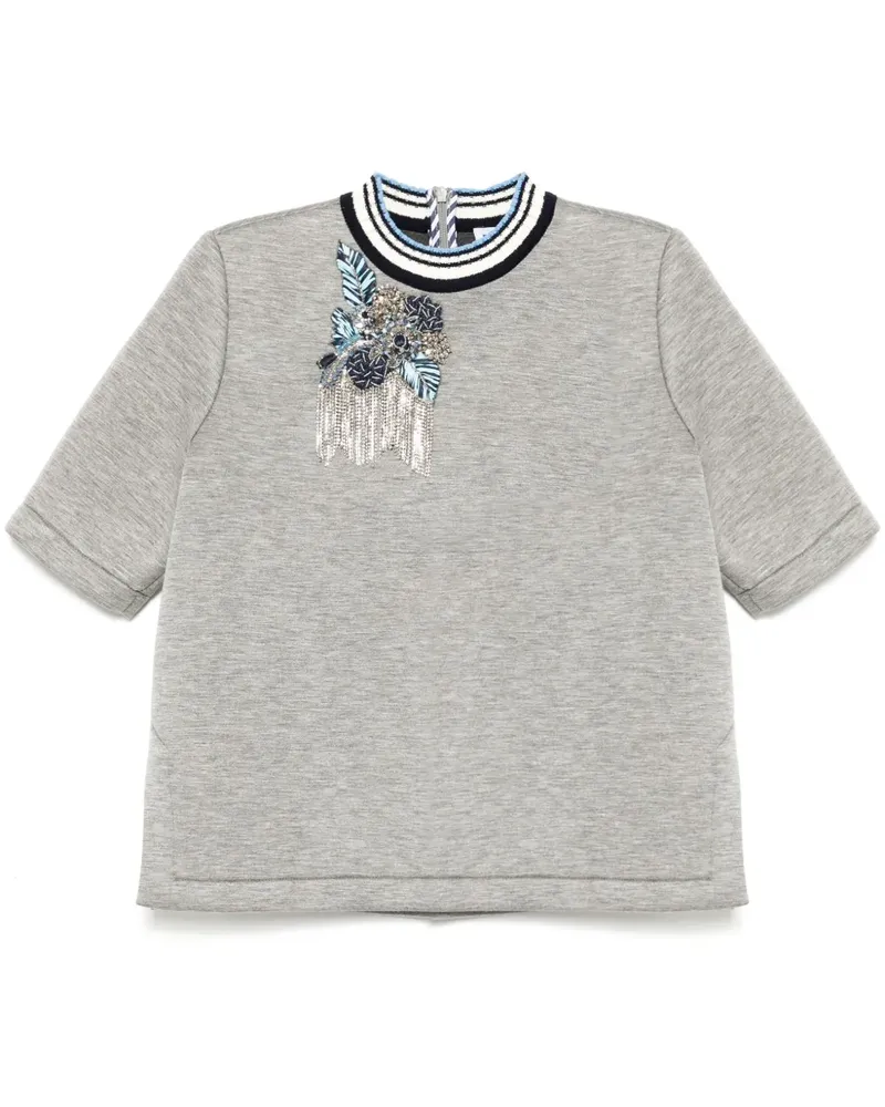 Dice Kayek T-Shirt mit Kristallen - Grau Grau