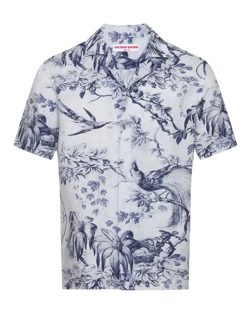 Orlebar Brown Maitan Zephra Leinenhemd mit Vogel-Print - Blau Blau