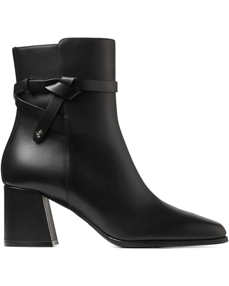 Jimmy Choo Blockabsatz-Stiefel mit geflochtenem Riemen 70mm - Schwarz Schwarz