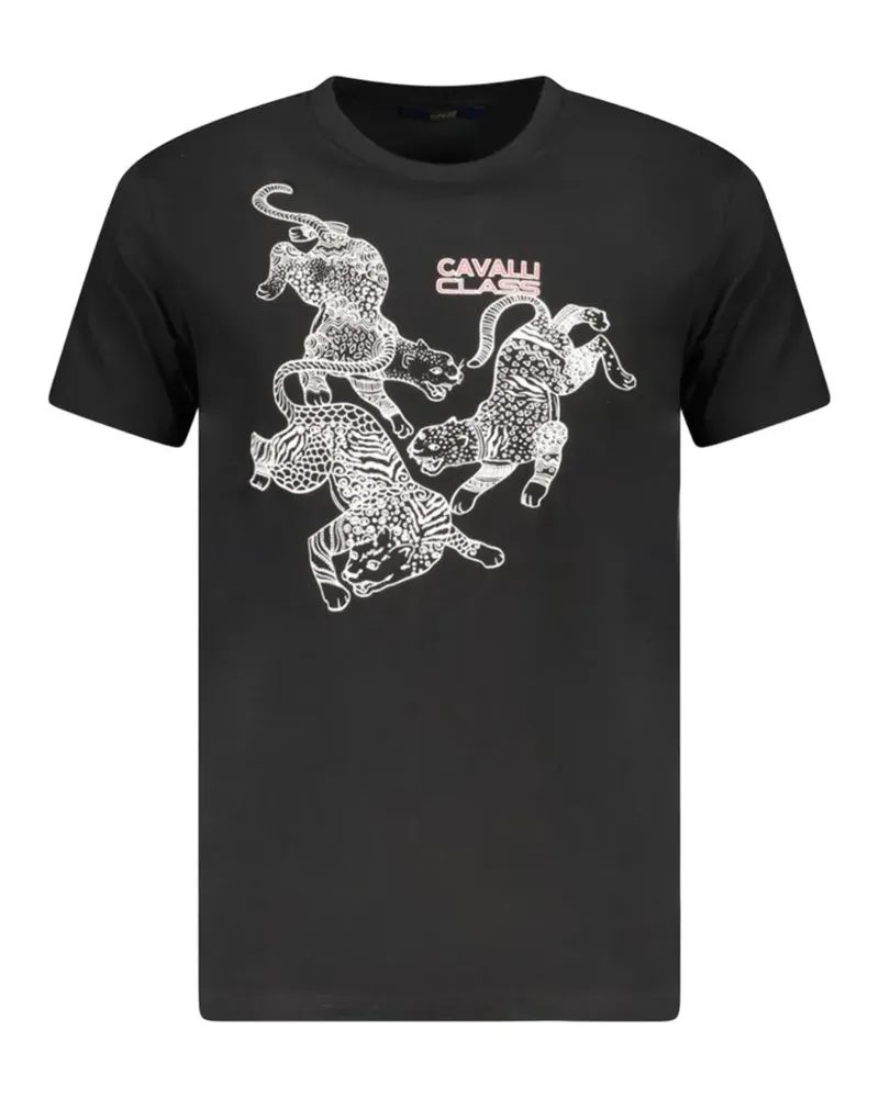 Roberto Cavalli T-Shirt mit Rundhalsausschnitt und Leopardenprint - Schwarz Schwarz