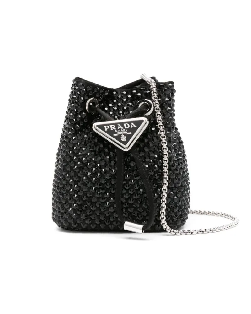 Prada Strassverzierte Mini-Tasche aus Satin - Schwarz Schwarz
