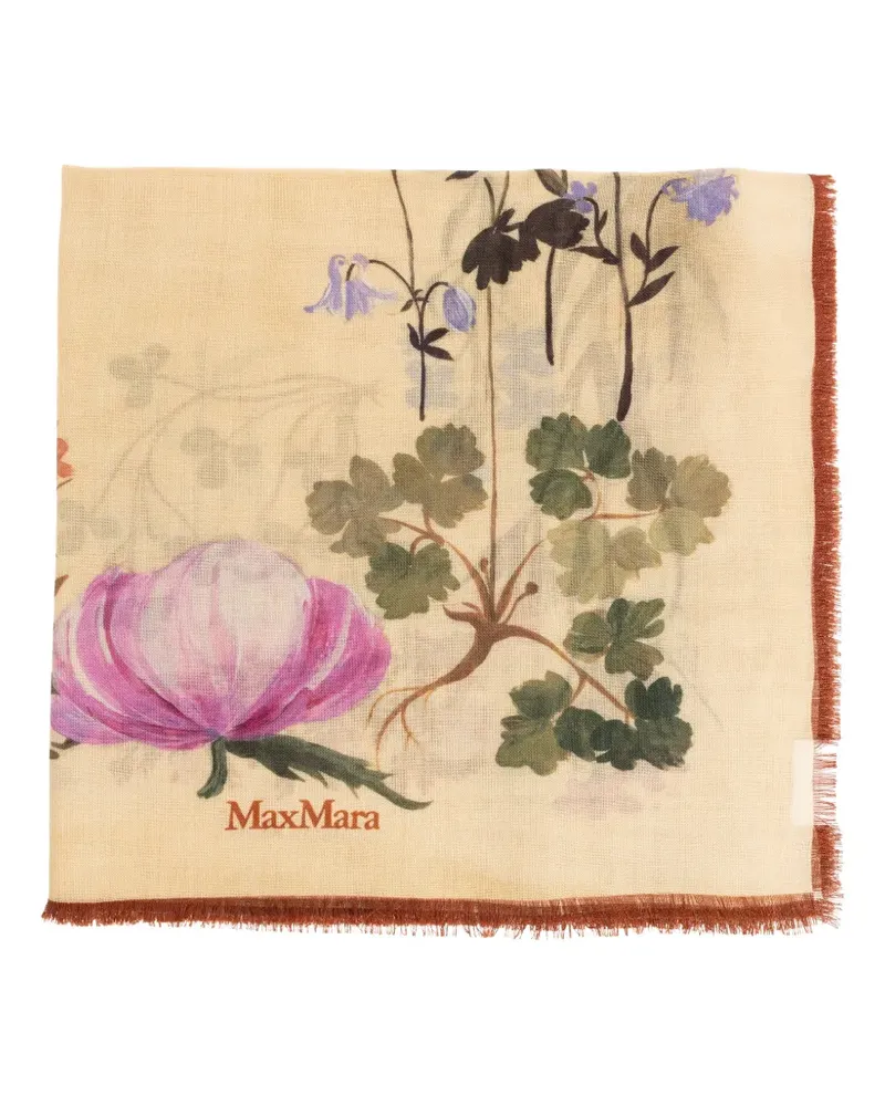 Max Mara Ausgefranster Schal mit Blumenprint - Nude Nude
