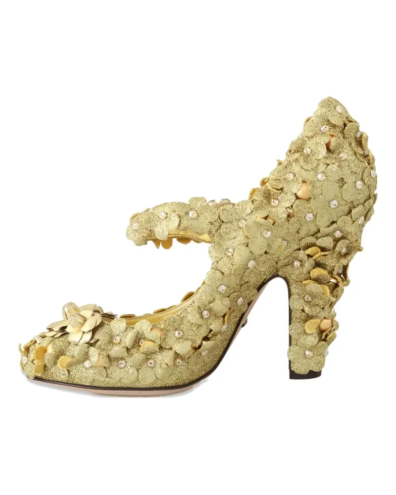 Dolce & Gabbana Kristallverzierte Pumps mit Blumenapplikation - Gold Gold