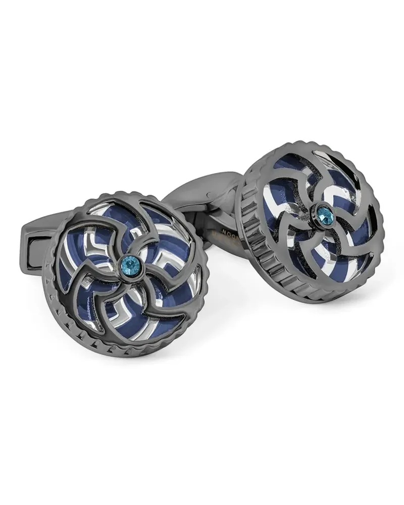 Tateossian Rotating Trinity crystal-embellished gear-edge cufflinks - Grau Grau