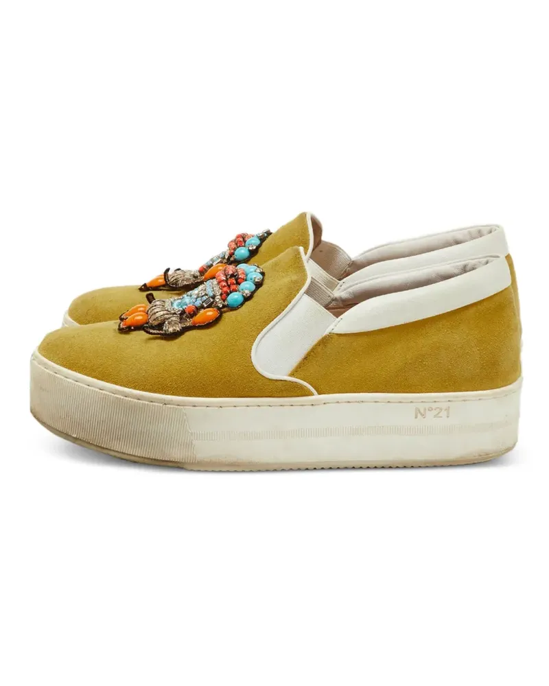 N° 21 Verzierte Plateau-Sneakers - Gelb Gelb