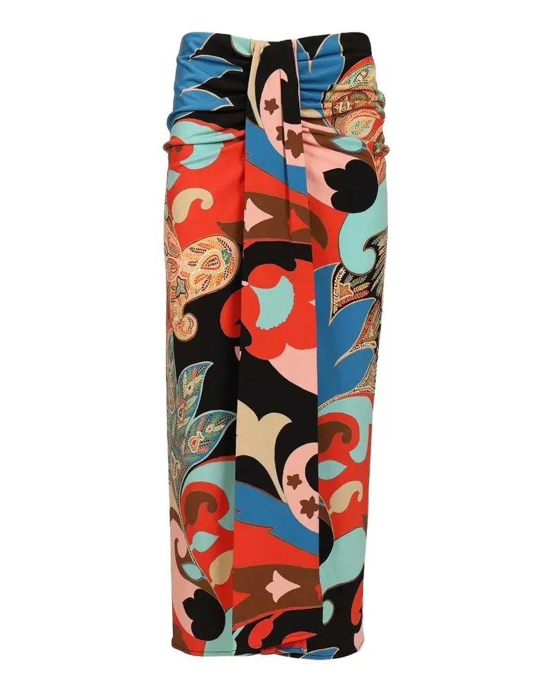Etro paisley-print gathered asymmetric maxi skirt - Rot Rot