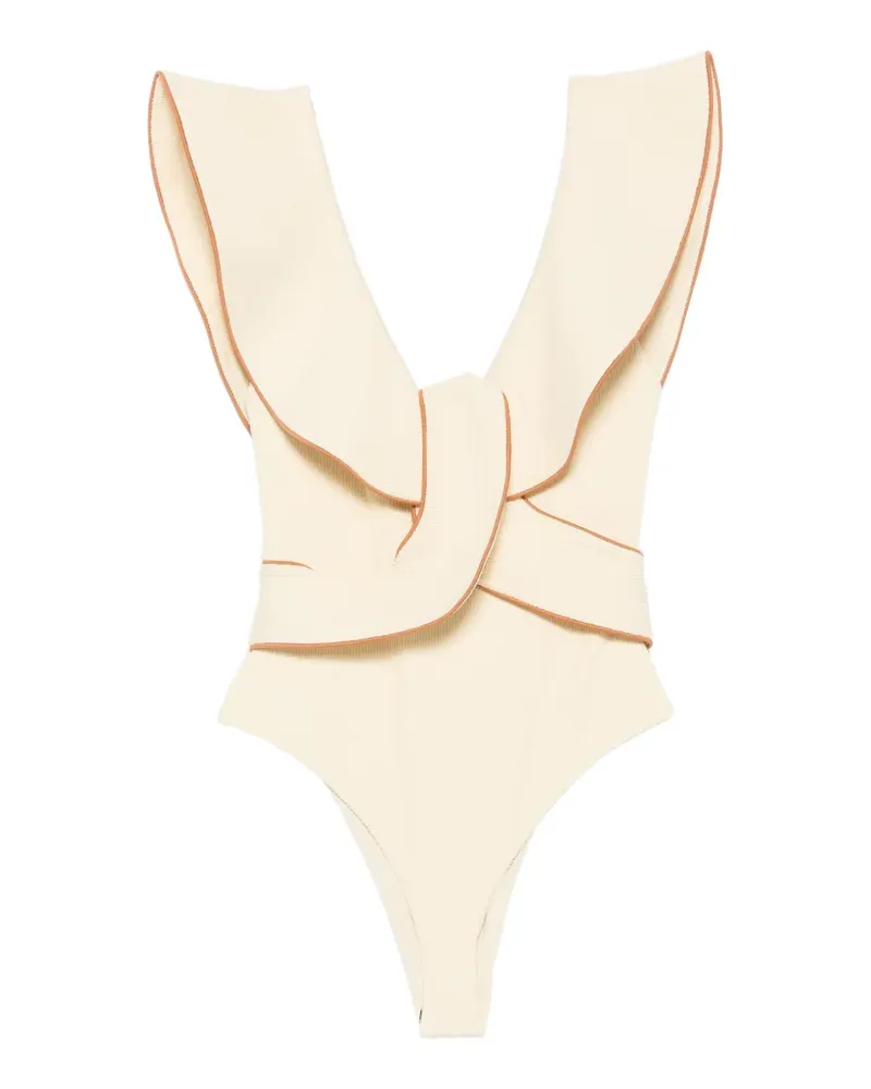 Johanna Ortiz Crinkle ruffled-detail swimsuit - Nude Nude