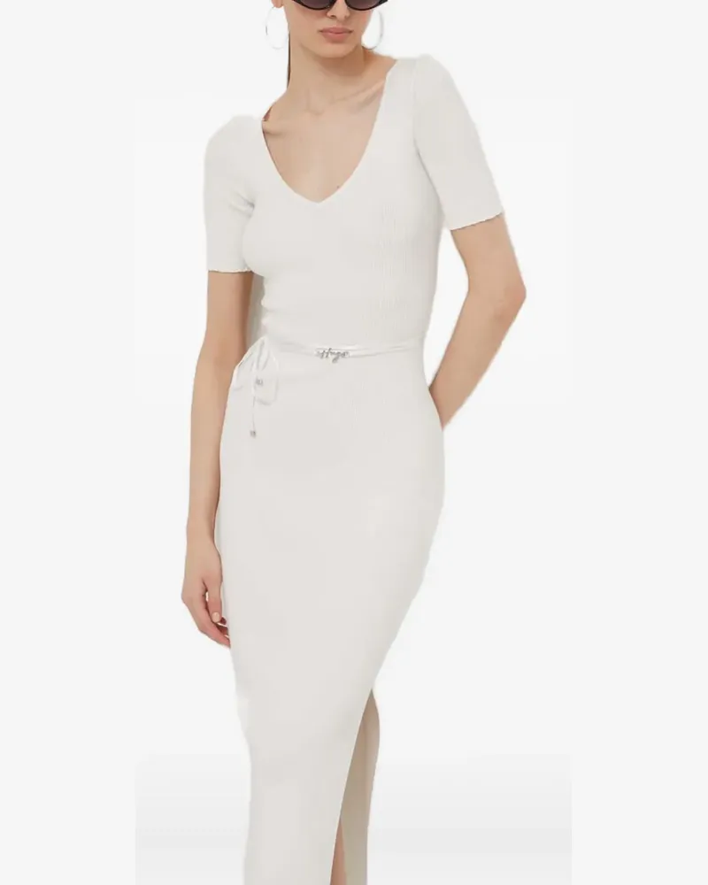 HUGO BOSS ribbed tie midi dress - Weiß Weiß