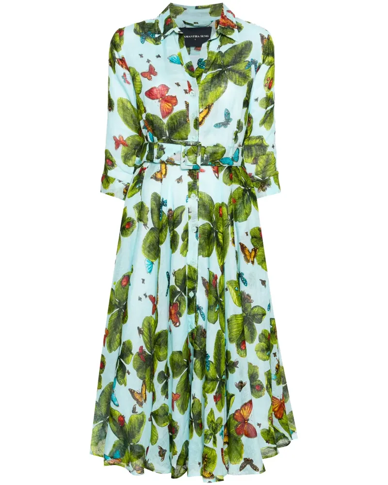 Samantha Sung Aster Kleid mit Kleeblatt-Print - Blau Blau