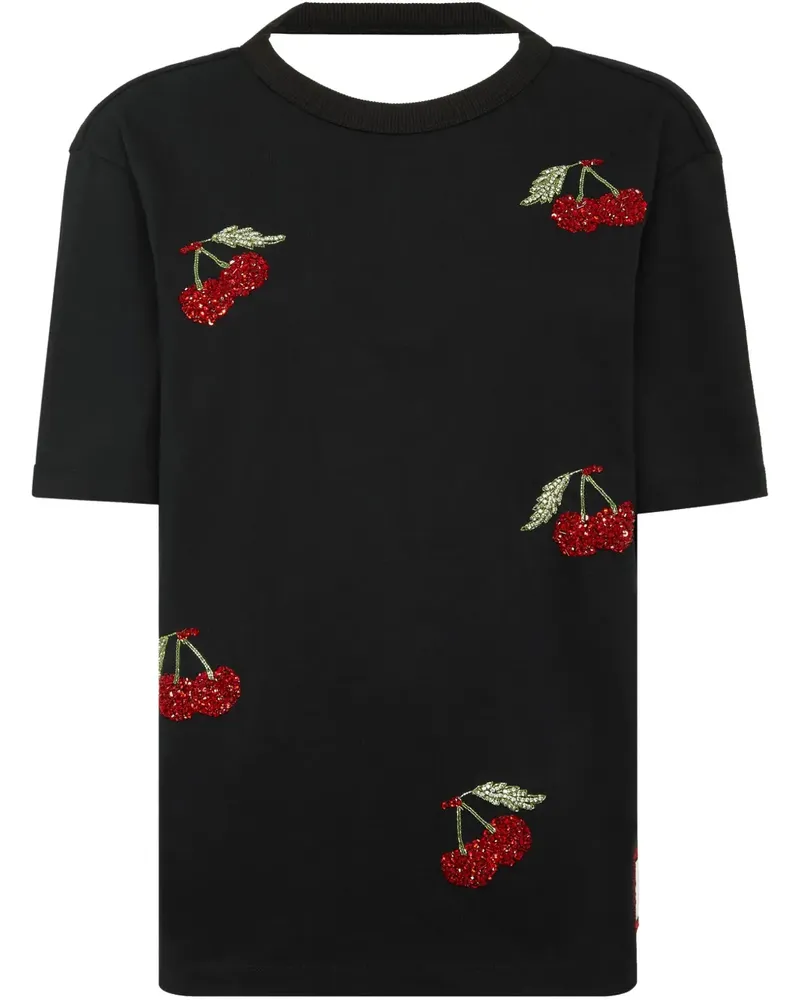 Philipp Plein T-Shirt mit Kirschen-Print - Schwarz Schwarz