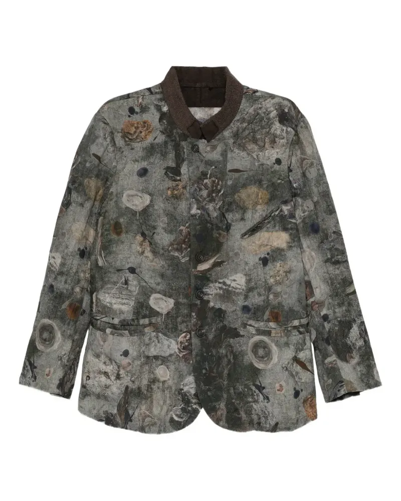 Ziggy Chen digital-print stand-collar blazer - Grau Grau