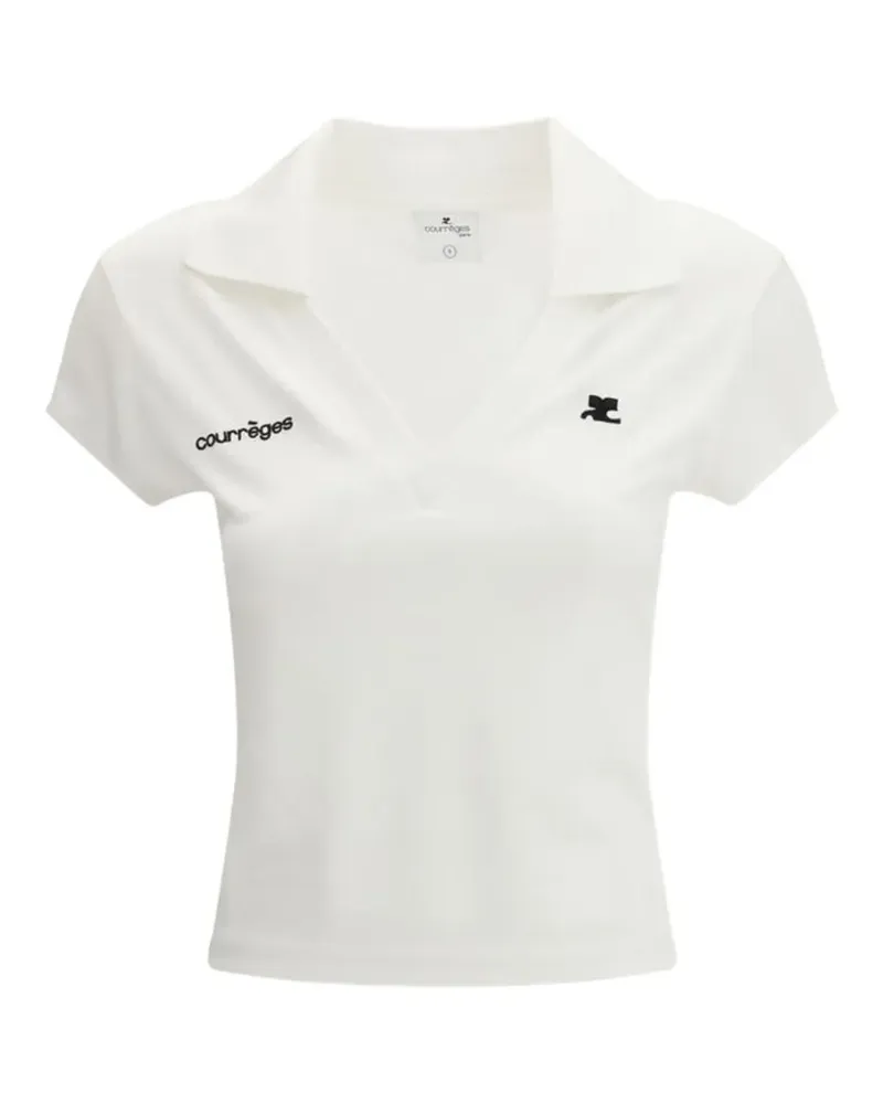 Courrèges logo-print V-neck polo T-shirt - Weiß Weiß