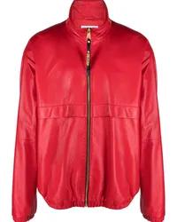 Moschino Bomberjacke aus Leder mit Logo-Schild Rot