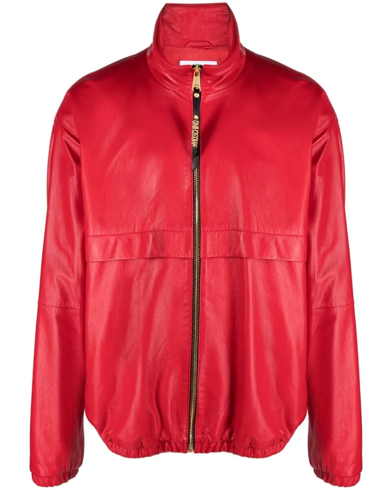 Moschino Bomberjacke aus Leder mit Logo-Schild Rot