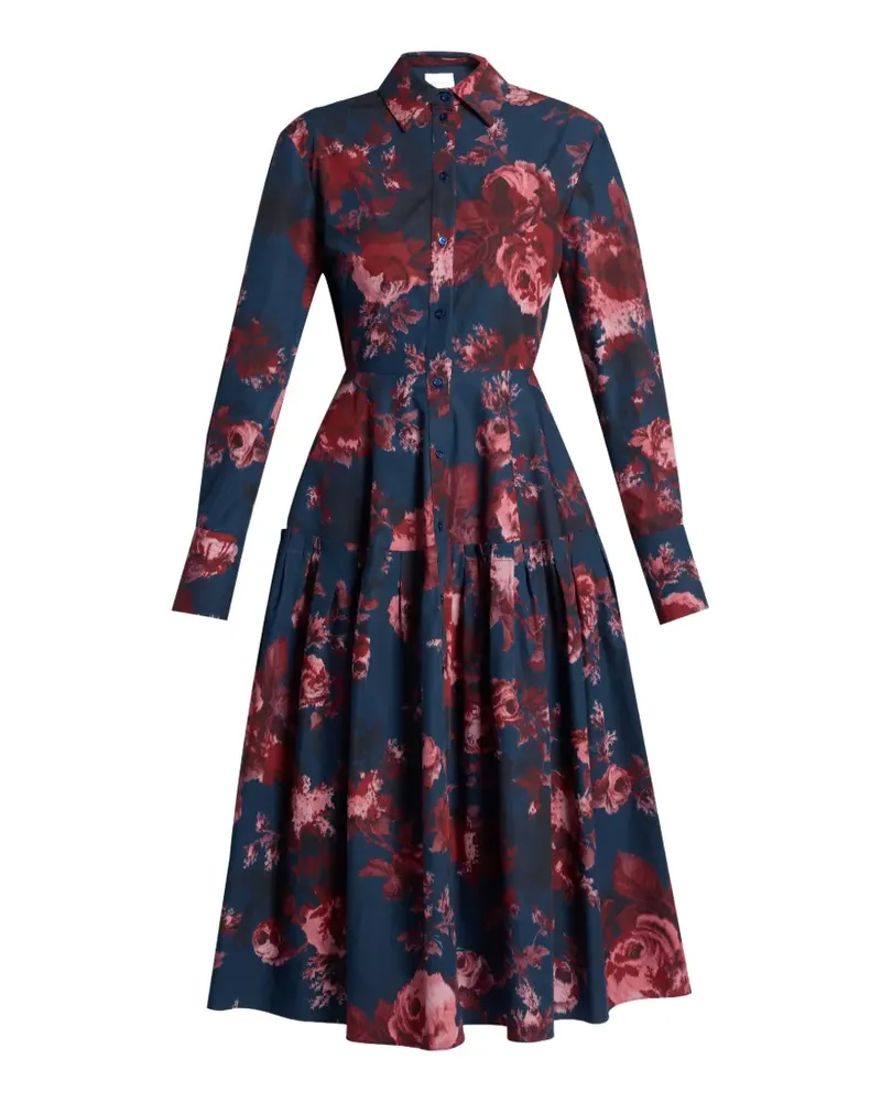 Erdem floral-print long-sleeve midi shirt dress - Blau Blau