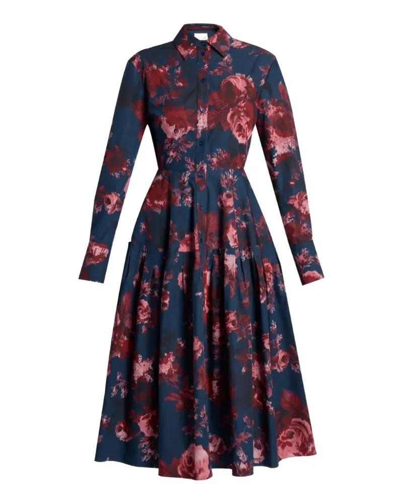 Erdem floral-print long-sleeve shirt dress - Blau Blau