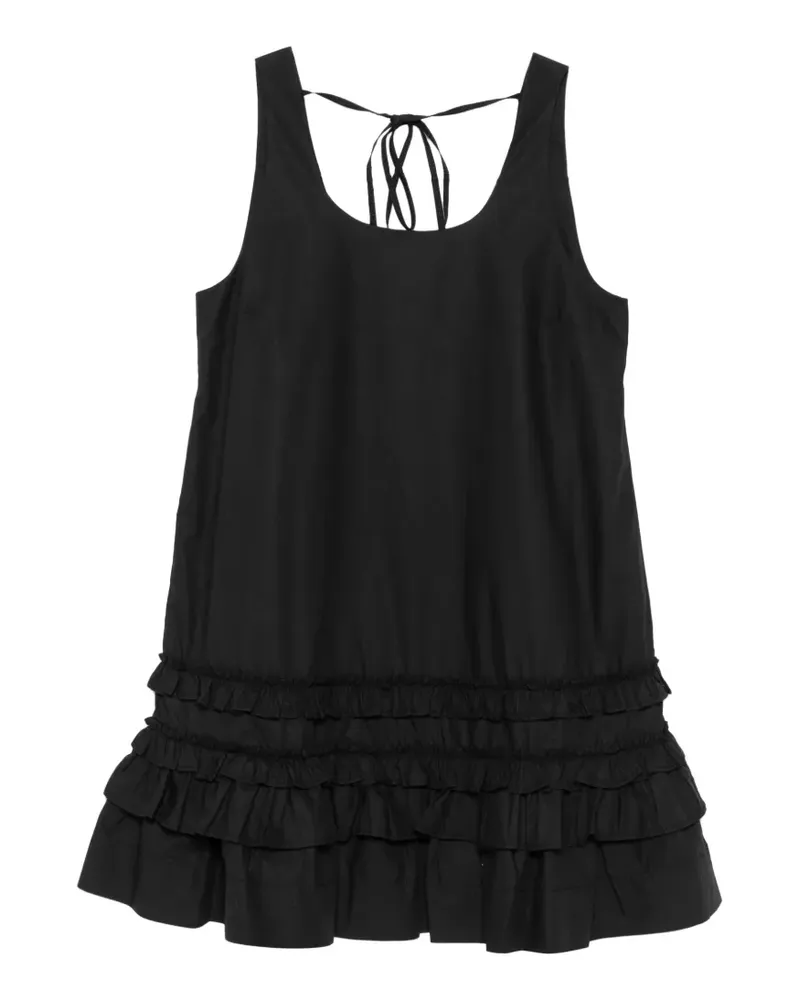 Ganni ruffle-trim tie-fastening dress - Schwarz Schwarz