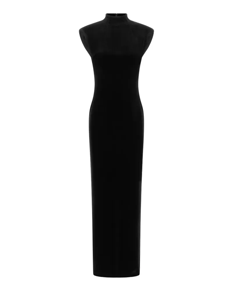 Ralph Lauren Maxikleid mit Stehkragen und Samteffekt - Schwarz Schwarz