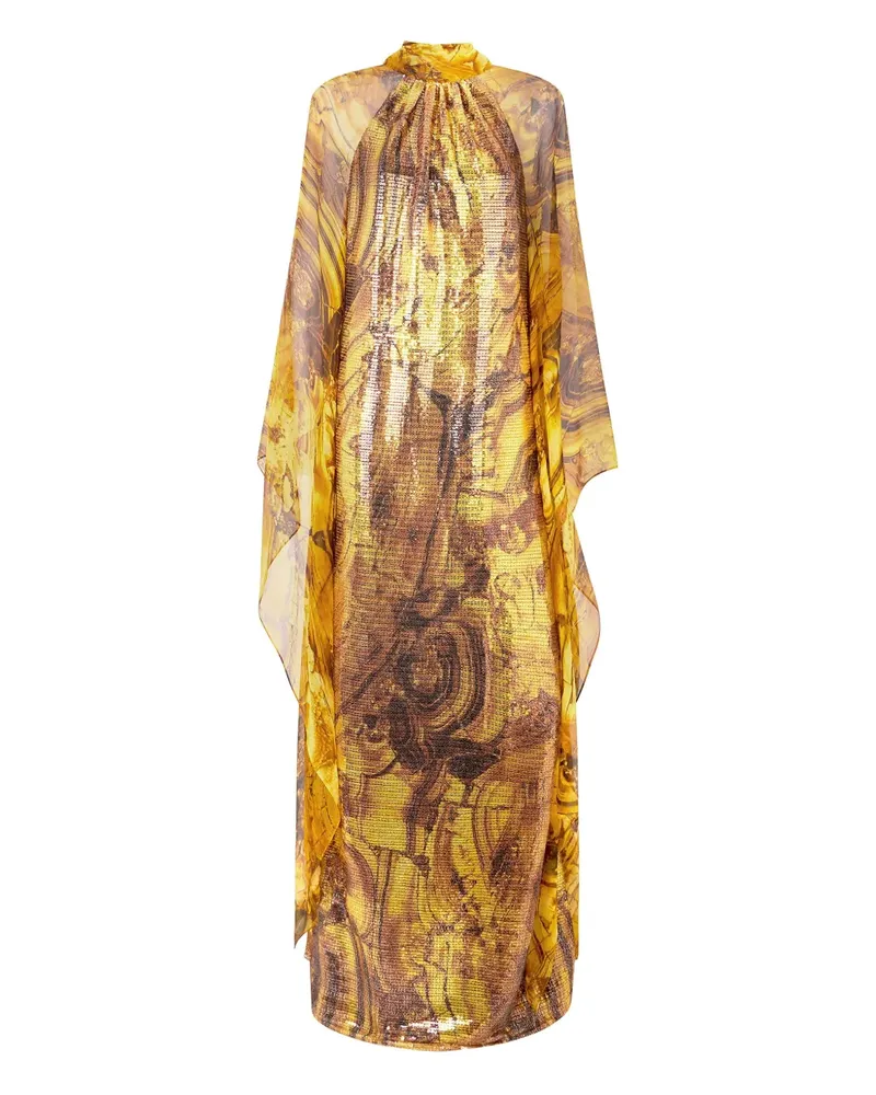 Roberto Cavalli Pailletten-Maxikleid mit Bernstein-Print - Gelb Gelb