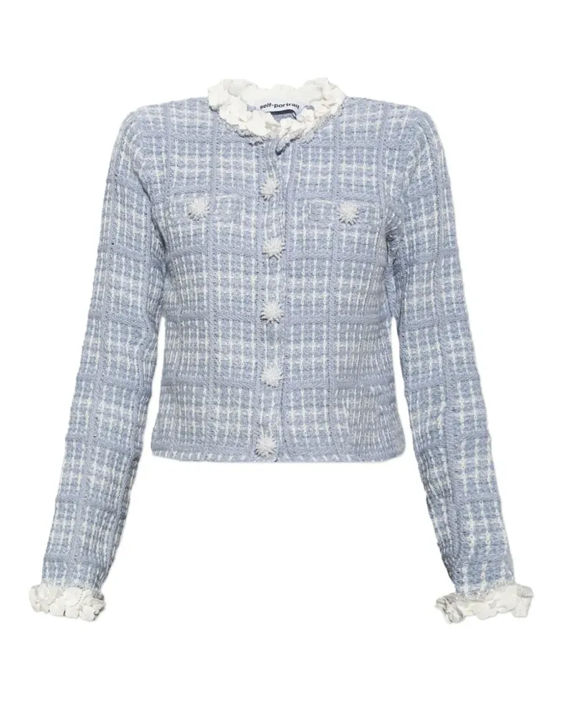 Self-Portrait Karierte Jacke mit Perlen - Blau Blau