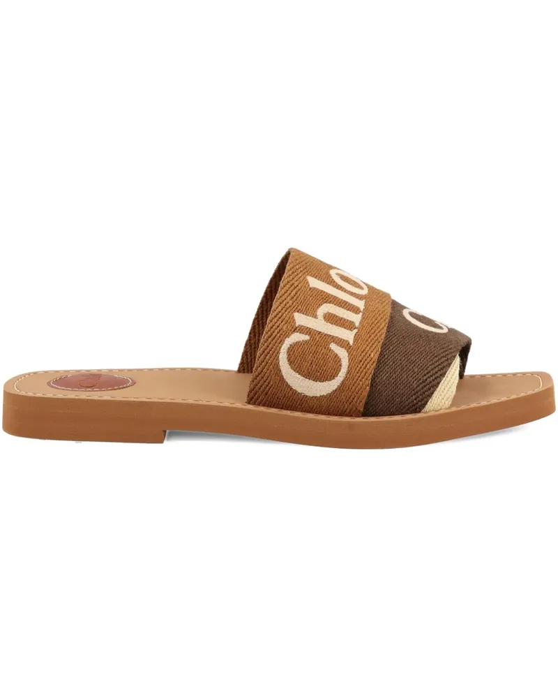 Chloé logo-print flat sandals - Braun Braun