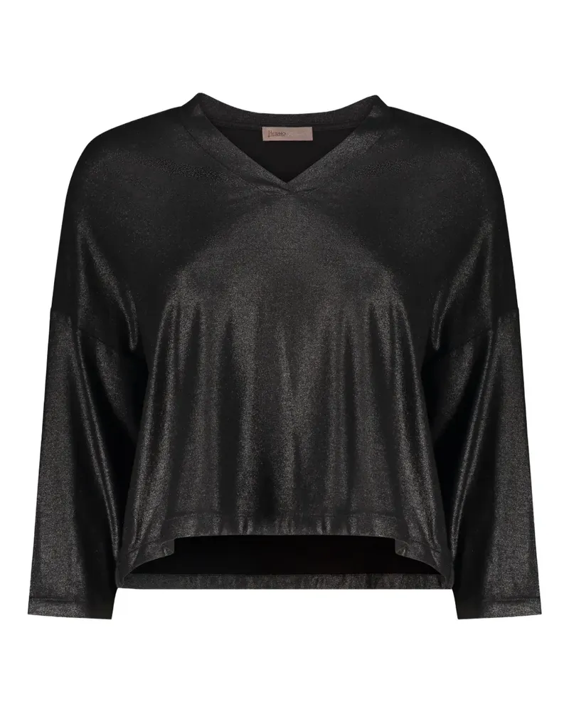 Herno V-neck metallic top - Schwarz Schwarz
