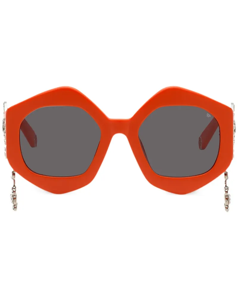Philipp Plein Sonnenbrille mit sechseckigem Gestell - Orange Orange