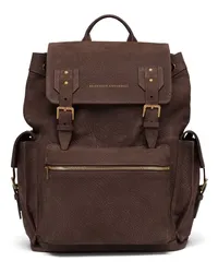 Brunello Cucinelli Rucksack aus Leder mit Logo-Stempel Braun