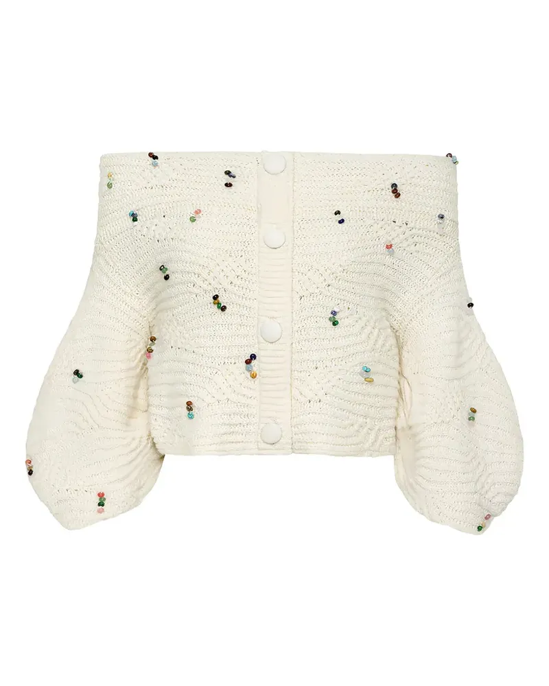Hellessy Lian bead-embellished off-the-shoulder sweater - Weiß Weiß