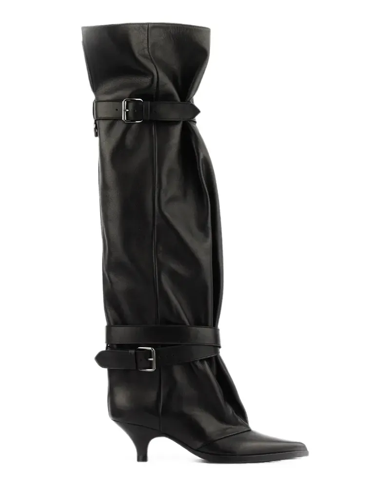 Elena Iachi Queenie Stiefel mit lockerem Schaft und Schnallenriemen - Schwarz Schwarz