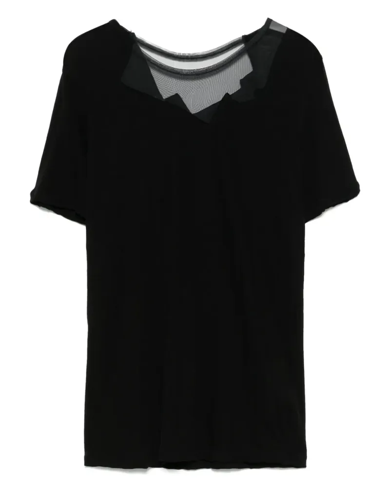 Yohji Yamamoto T-Shirt mit Mesh-Detail - Schwarz Schwarz