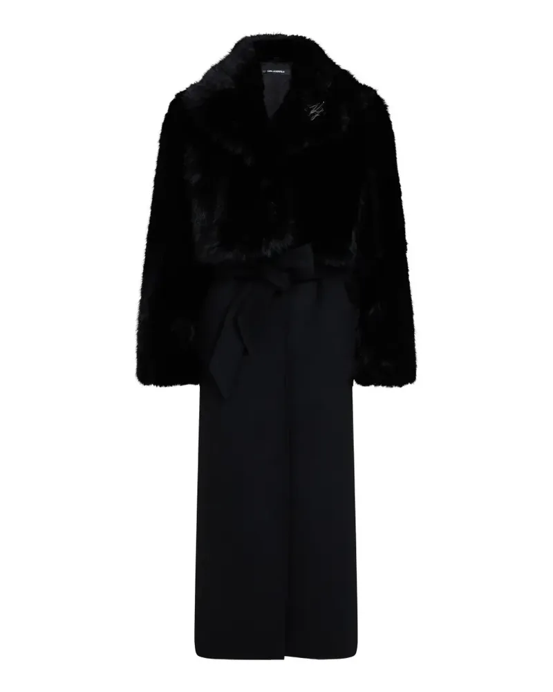 Karl Lagerfeld Faux-Fur-Mantel mit Gürtel - Schwarz Schwarz