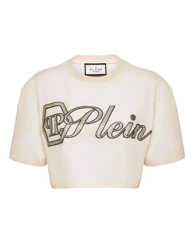 Philipp Plein Crystal Signature Cropped-T-Shirt - Weiß Weiß