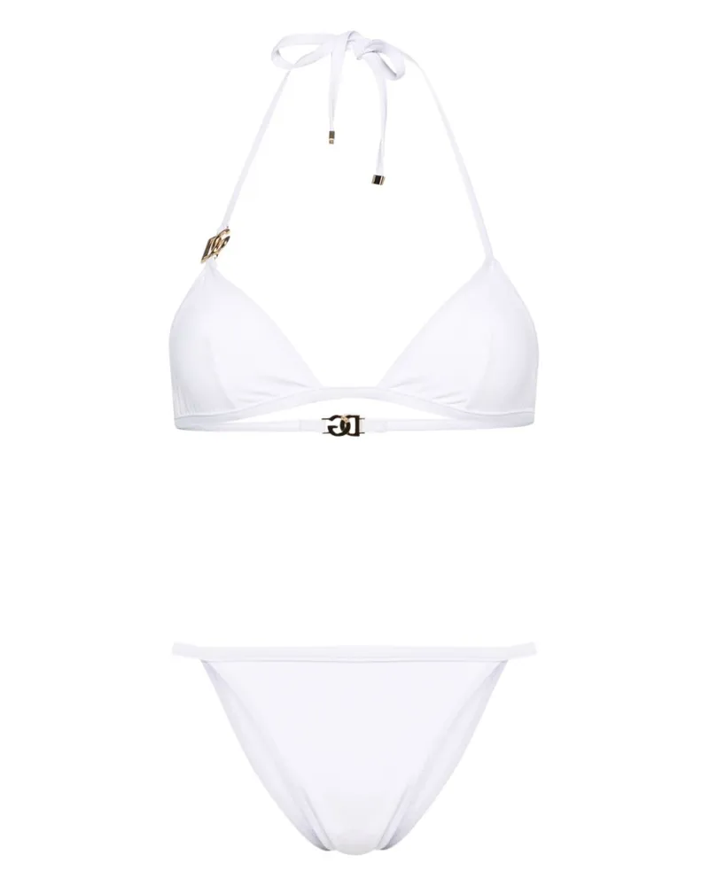 Dolce & Gabbana Triangel-Bikini mit Logo-Schild - Weiß Weiß