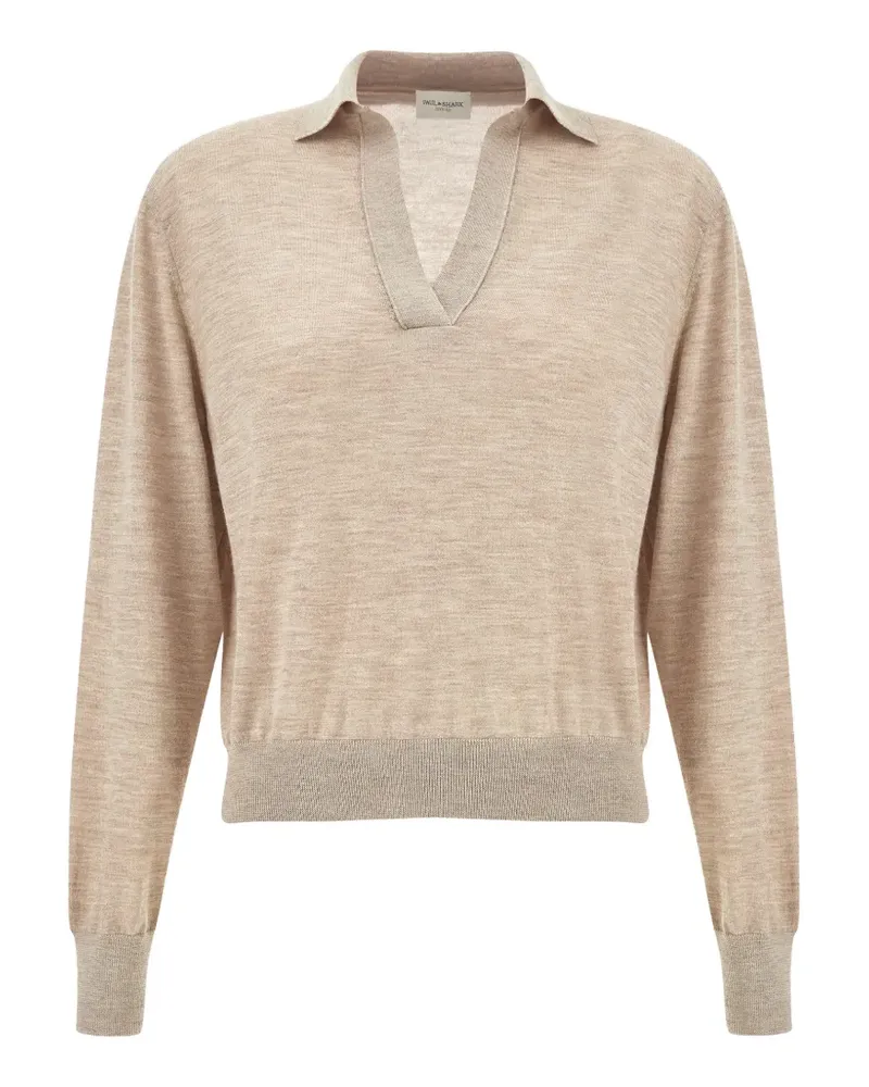 Paul & Shark V-neck knitted cashmere polo top - Nude Nude